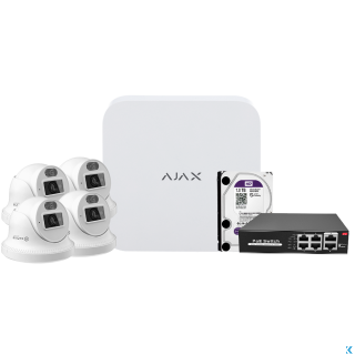 Kit Videosorveglianza 8 canali, 4 telecamere, switch Poe, HHD - Ajax